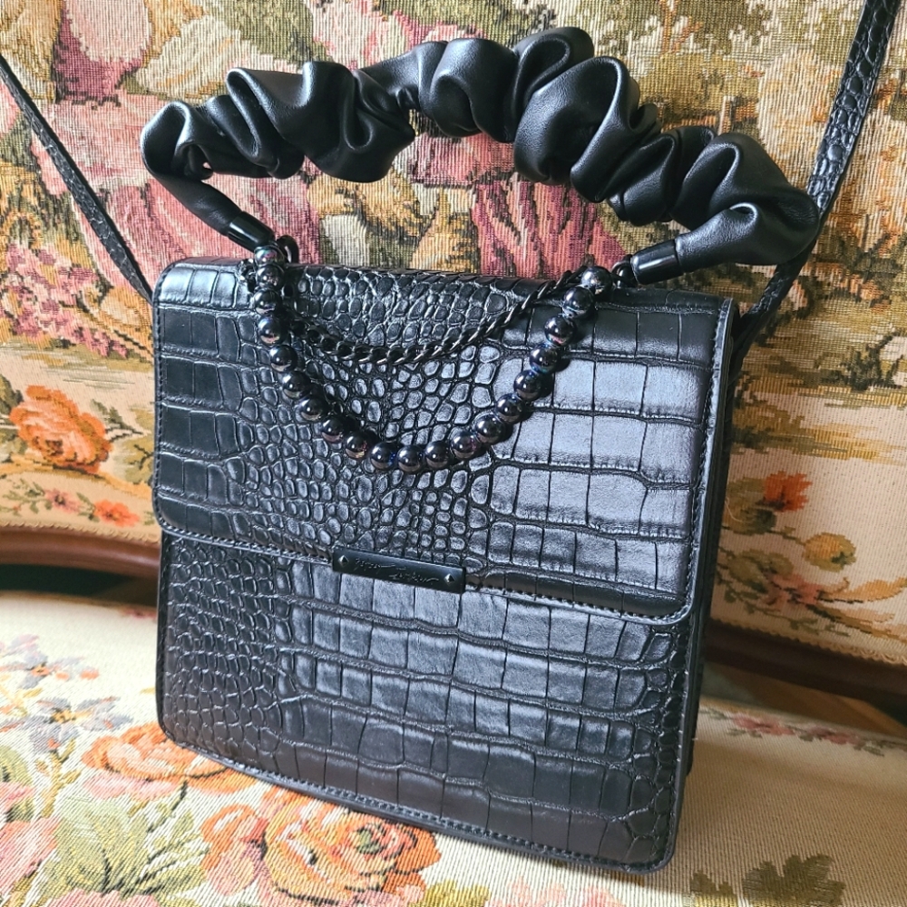 Betsy Johnson Black Crocodile Crossbody With Scrunch Handle